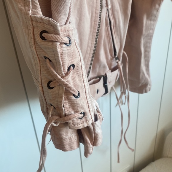 Free people baby pink Denim bomber jacket - Picture 5 of 6